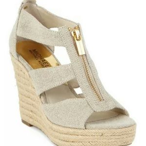 MICHAEL KORS Damita Beige Platform Wedge Shoes 9.5